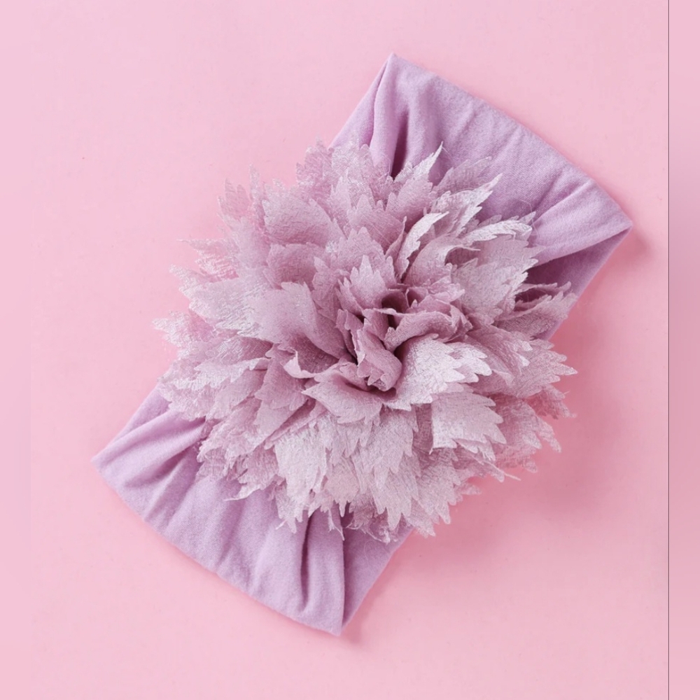 Baby Girl Soft Nylon Lavender Headband Oversized Chiffon Floral Hair Accessory